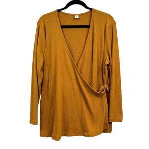 Old Navy Womens Sweater Wrap‎ Plunge V Neck Stretch Ribbed Tie Waist Mustard XXL